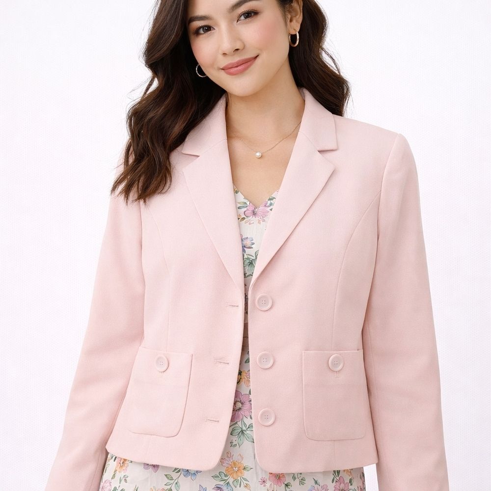 Le Suit Blush Pink Petite Cropped Blazer Soft Girl Office Chic 8P Parisian Girl